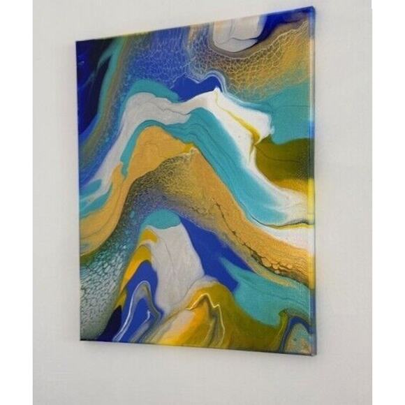 Titled Waves of Serenity 16 x 20 Acrylic Abstract Art Painting on Canvas - Picture 4 of 6